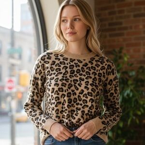 Cynthia Rowley Tan Leopard Print Sweatshirt